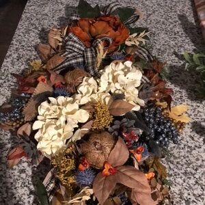 Hand Crafted Autumn Swag Door Hanger Floral Arrangement with Hydrangeas Custom